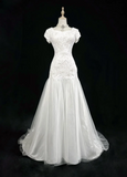 Classic Elegant Wedding Gown Mermaid Short Sleeves White Lace 80s Wedding Dresses Vintage Bridal Gowns HZ1121