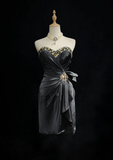 Vintage Sheath Sweetheart Black Satin Mini Short Formal 8th Grade Homecoming Dresses Summer Middle School Hoco Dress 20th Birthday Outfits HZ1121