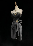 Vintage Sheath Sweetheart Black Satin Mini Short Formal 8th Grade Homecoming Dresses Summer Middle School Hoco Dress 20th Birthday Outfits HZ1121