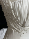 Unique Wedding Dress A Line Square Neck White Chiffon Beads 90s Wedding Dresses Vintage Bridal Gowns HZ1121