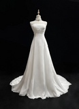Unique Wedding Dress A Line Square Neck White Chiffon Beads 90s Wedding Dresses Vintage Bridal Gowns HZ1121