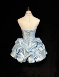Vintage Ball Gown Sweetheart Taffeta Light Sky Blue Sleeveless Mini Short Formal 8th Grade Homecoming Dresses Summer Middle School Hoco Dress Homecoming Outfits HZ1121