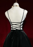 Vintage A line Spaghetti Straps Black Velvet Mini Short Formal 8th Grade Homecoming Dresses Summer Middle School Hoco Dress 20th Birthday Outfits HZ1121