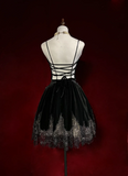 Vintage A line Spaghetti Straps Black Velvet Mini Short Formal 8th Grade Homecoming Dresses Summer Middle School Hoco Dress 20th Birthday Outfits HZ1121
