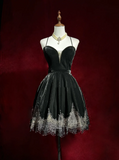 Vintage A line Spaghetti Straps Black Velvet Mini Short Formal 8th Grade Homecoming Dresses Summer Middle School Hoco Dress 20th Birthday Outfits HZ1121