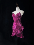 Vintage Sheath Halter Satin Mini Short Formal 8th Grade Homecoming Dresses Summer Middle School Hoco Dress Homecoming Outfits HZ1121
