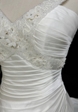 Unique Wedding Dress A Line V Neck White Satin Beads 90s Wedding Dresses Vintage Bridal Gowns HZ1121