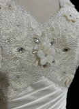 Unique Wedding Dress A Line V Neck White Satin Beads 90s Wedding Dresses Vintage Bridal Gowns HZ1121