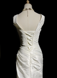 Unique Wedding Dress Mermaid V Neck White Taffeta Appliques 90s Wedding Dresses Vintage Bridal Gowns HZ1121