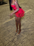Sexy Sheath Strapless Red Satin Mini Short Formal 8th Grade Homecoming Dresses Summer Middle School Hoco Dress 18th Birthday Outfits HZ1121