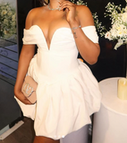 Sexy Ball Gown Off The Shoulder White Satin Mini Short Formal 8th Grade Homecoming Dresses Summer Middle School Hoco Dress 20th Birthday Outfits HZ1121