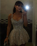 Fancy Short Hoco Dresses A line Straps Champagne Mini Formal 8th Grade Homecoming Dresses Summer Middle School Homecoming Outfits HZ1121