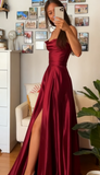 Elegant A line Spaghetti Straps Burgundy Backless Long Prom Dresses Party Dress Summer 20th Birthday Outfits 18th Birthday Dress Inspo For Teens HZ1121