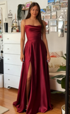 Elegant A line Spaghetti Straps Burgundy Backless Long Prom Dresses Party Dress Summer 20th Birthday Outfits 18th Birthday Dress Inspo For Teens HZ1121