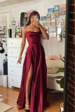 Elegant A line Spaghetti Straps Burgundy Backless Long Prom Dresses Party Dress Summer 20th Birthday Outfits 18th Birthday Dress Inspo For Teens HZ1121