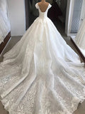 Unique Bridal Gown Ball Gown Off The Shoulder White Short Sleeves Lace Wedding Dresses Pretty Bridal Gowns HZ1121