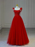 Elegant A line Spaghetti Straps Red Long Prom Dresses Party Dress Summer 20th Birthday Outfits 18th Birthday Dress Inspo For Teens HZ1121