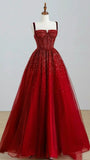 Elegant Ball Gown Spaghetti Straps Wine Red Long Prom Dresses Party Dress Summer 20th Birthday Outfits 18th Birthday Dress Inspo For Teens HZ1121