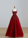Elegant Ball Gown Spaghetti Straps Wine Red Long Prom Dresses Party Dress Summer 20th Birthday Outfits 18th Birthday Dress Inspo For Teens HZ1121