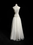 Unique Bridal Dress A Line V Neck White Tulle Long 90s Wedding Dresses Vintage Bride Dress Bridal Gowns HZ1121