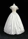 Unique Bridal Gown Ball Gown Off The Shoulder White Short Sleeves Lace Wedding Dresses Vintage 80s Wedding Gowns HZ1121