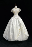 Unique Bridal Gown Ball Gown Off The Shoulder White Short Sleeves Lace Wedding Dresses Vintage 80s Wedding Gowns HZ1121