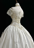Unique Bridal Gown Ball Gown Off The Shoulder White Short Sleeves Lace Wedding Dresses Vintage 80s Wedding Gowns HZ1121