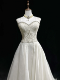 Unique Bridal Dress A Line Spaghetti Straps White Lace Long 90s Wedding Dresses Vintage Bride Dress Bridal Gowns HZ1121