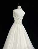 Unique Bridal Dress A Line Spaghetti Straps White Lace Long 90s Wedding Dresses Vintage Bride Dress Bridal Gowns HZ1121