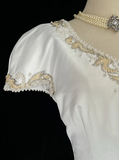 Classic Wedding Dress Ball Gown V Neck White Satin Long 70s Wedding Dresses Vintage Bride Dress Bridal Gowns HZ1121