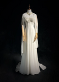 Unique Bridal Dress A line Spaghetti Straps White 90s Chiffon Wedding Dresses Vintage Bride Dress Bridal Gowns HZ1121