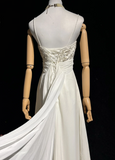 Unique Bridal Dress A line Spaghetti Straps White 90s Chiffon Wedding Dresses Vintage Bride Dress Bridal Gowns HZ1121