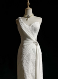 Unique Bridal Dress Mermaid One Shoulder Chiffon White Lace Wedding Dress With Beads 90s Wedding Dresses Vintage Bride Dress Bridal Gowns HZ1121