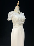 Unique Bridal Gown Mermaid Strapless Chiffon Wedding Dress With White Short Sleeves Lace Jacket Wedding Dresses Vintage 80s Wedding Gowns HZ1121