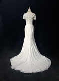 Unique Bridal Gown Mermaid Strapless Chiffon Wedding Dress With White Short Sleeves Lace Jacket Wedding Dresses Vintage 80s Wedding Gowns HZ1121