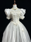 Princess Bridal Gown Ball Gown Square Neck Tulle 1960s Wedding Dress With White Short Sleeves Lace Wedding Dresses Vintage 80s Wedding Gowns HZ1121
