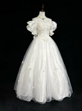 Princess Bridal Gown Ball Gown Square Neck Tulle 1960s Wedding Dress With White Short Sleeves Lace Wedding Dresses Vintage 80s Wedding Gowns HZ1121