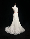 Classic Wedding Dress Mermaid Strapless White Lace Long 70s Wedding Dresses Vintage Bride Dress Bridal Gowns HZ1121