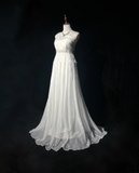 Unique Bridal Dress A line One Shoulder Chiffon White Wedding Dress With Beads 90s Wedding Dresses Vintage Bride Dress Bridal Gowns HZ1121