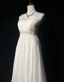 Unique Bridal Dress A line One Shoulder Chiffon White Wedding Dress With Beads 90s Wedding Dresses Vintage Bride Dress Bridal Gowns HZ1121