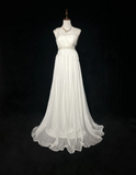 Unique Bridal Dress A line One Shoulder Chiffon White Wedding Dress With Beads 90s Wedding Dresses Vintage Bride Dress Bridal Gowns HZ1121