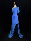 Vintage A line One Shoulder Sleeveless Royal Blue Chiffon Petite Mother Of Bride Dress Party Gown Floor Length For Summer Women Wedding HZ1121