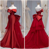 Elegant Mermaid Off The Shoulder Red Long Prom Dresses Party Dress Summer 20th Birthday Outfits 18th Birthday Dress Inspo For Teens HZ1121