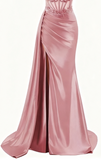 Elegant Mermaid Spaghetti Straps Pink Slit Satin Long Prom Dresses Party Dress Summer 20th Birthday Outfits 18th Birthday Dresses HZ1121