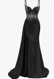 Elegant Mermaid Spaghetti Straps Pink Slit Satin Long Prom Dresses Party Dress Summer 20th Birthday Outfits 18th Birthday Dresses HZ1121