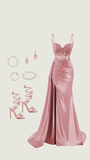 Elegant Mermaid Spaghetti Straps Pink Slit Satin Long Prom Dresses Party Dress Summer 20th Birthday Outfits 18th Birthday Dresses HZ1121