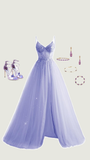 Elegant A Line Spaghetti Straps Lilac Tulle Slit Long Prom Dresses Party Dress Summer 20th Birthday Outfits 18th Birthday Dresses HZ1121