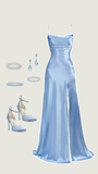 Elegant Mermaid Spaghetti Straps Light Blue Slit Satin Long Prom Dresses Party Dress Summer 20th Birthday Outfits 18th Birthday Dresses HZ1121