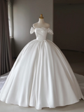 Princess Bridal Dress Ball Gown Off The Shoulder Satin Wedding Dress With White Short Sleeves Wedding Dresses Modest Wedding Gowns HZ1121