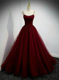 Elegant Ball Gown Spaghetti Straps Burgundy Long Prom Dresses Party Dress Summer 20th Birthday Outfits 18th Birthday Dresses For Teens HZ1121